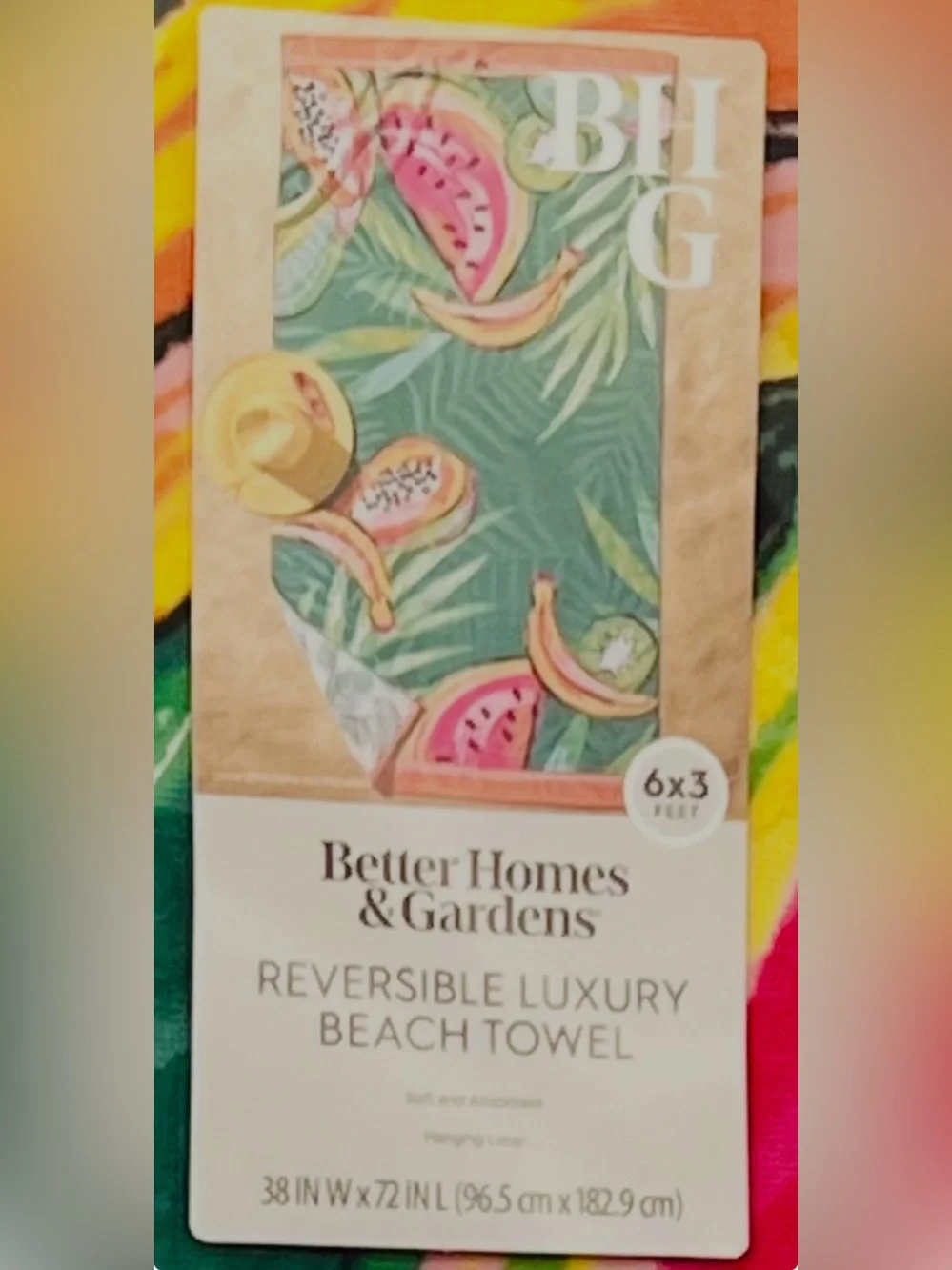 Reversible Cotton Blend Summer Fruit/Palm Fronds Beach Towel